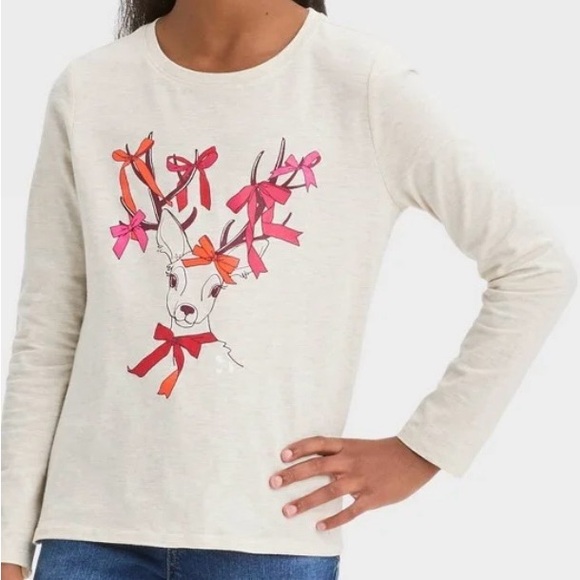 Cat & Jack Other - Girls' Long Sleeve 'Deer' Graphic T-Shirt - Cat & Jack NWT Sz L